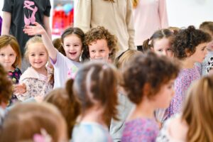 a group of very cute girls who are young irish ballet dance students at Ruth Shine School of Dance. They have just finished a ballet class in a Blessington dance studio in Dublin